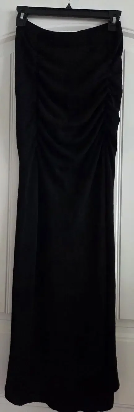 Free People Peak Show Black Ruched Knit Maxi Skirt Slit Size M Medium